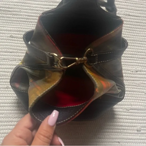 Vintage Dooney Bourke Plaid Bucket Bag Drawstring Equestrian Rare